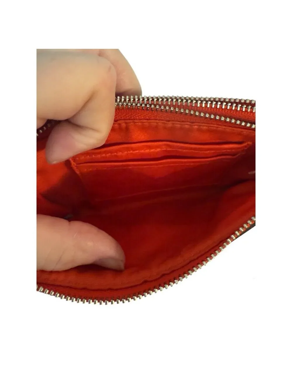 COACH N.Y. 2 Zipper Going Down Side Brown Wristlet Red Trim